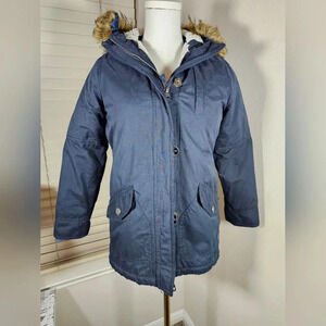 Abercrombie Kids Sherpa Lined  Jacket 11/12 Navy Blue Hooded  Full Zip